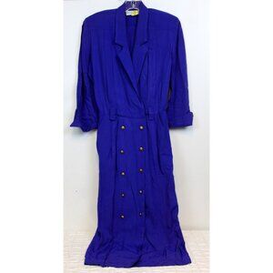 VTG 80s Willow Ridge Blue Jacket Dress sz 10 Shoulder Pads Pockets Button Coat